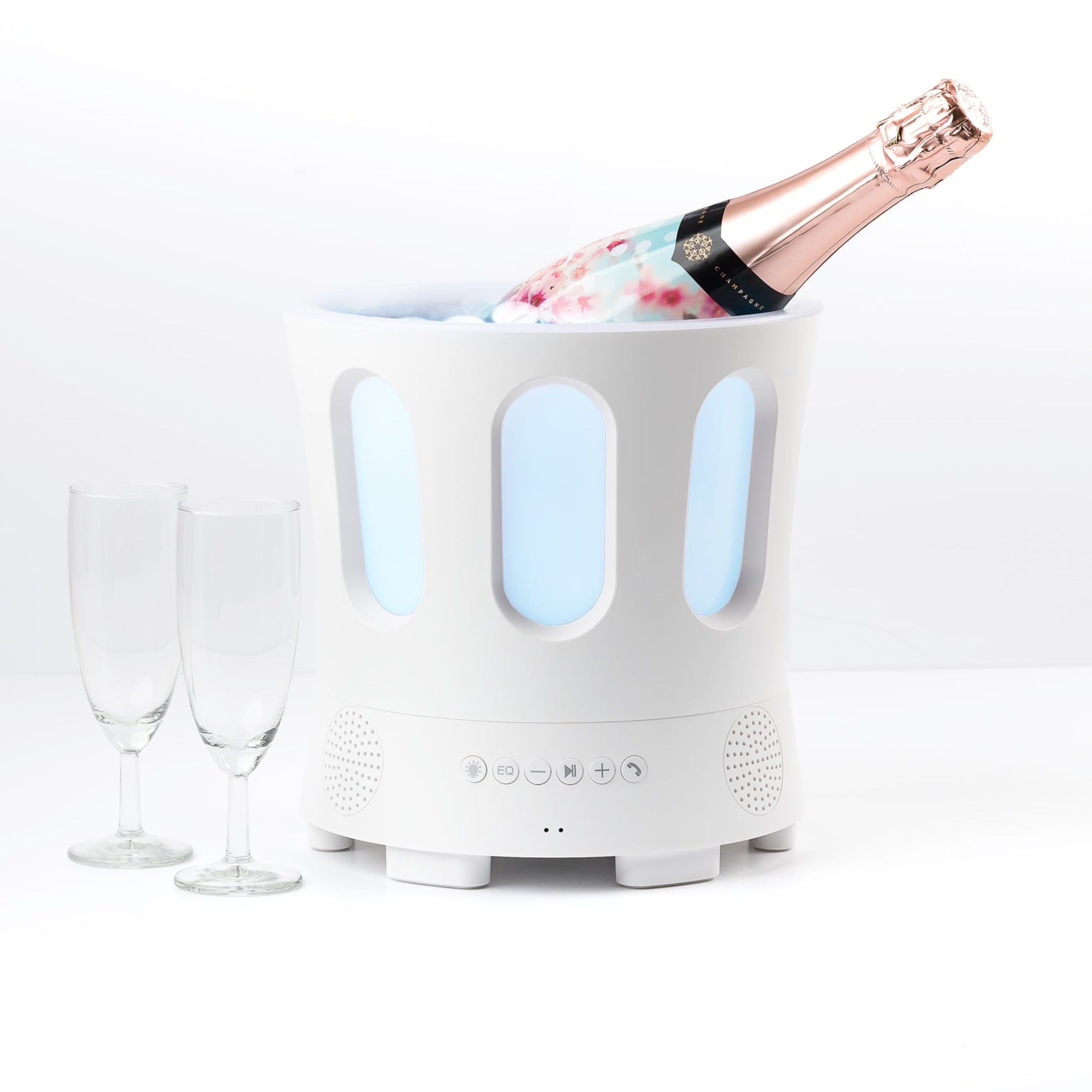 The ZONE Sauna Speaker is a unique Bluetooth speaker designed for sauna & Ice bucket use. Combining high quality 2.1 sound, ambient lighting, and a versatile three liter integrated storage space into one premium product.